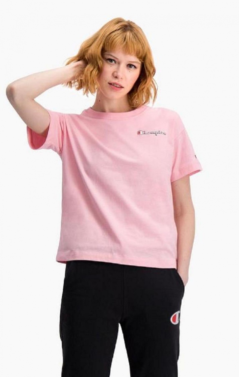 T Shirts Champion Small Script Logo T-Shirt Femme Rose | 1579-VCNPO