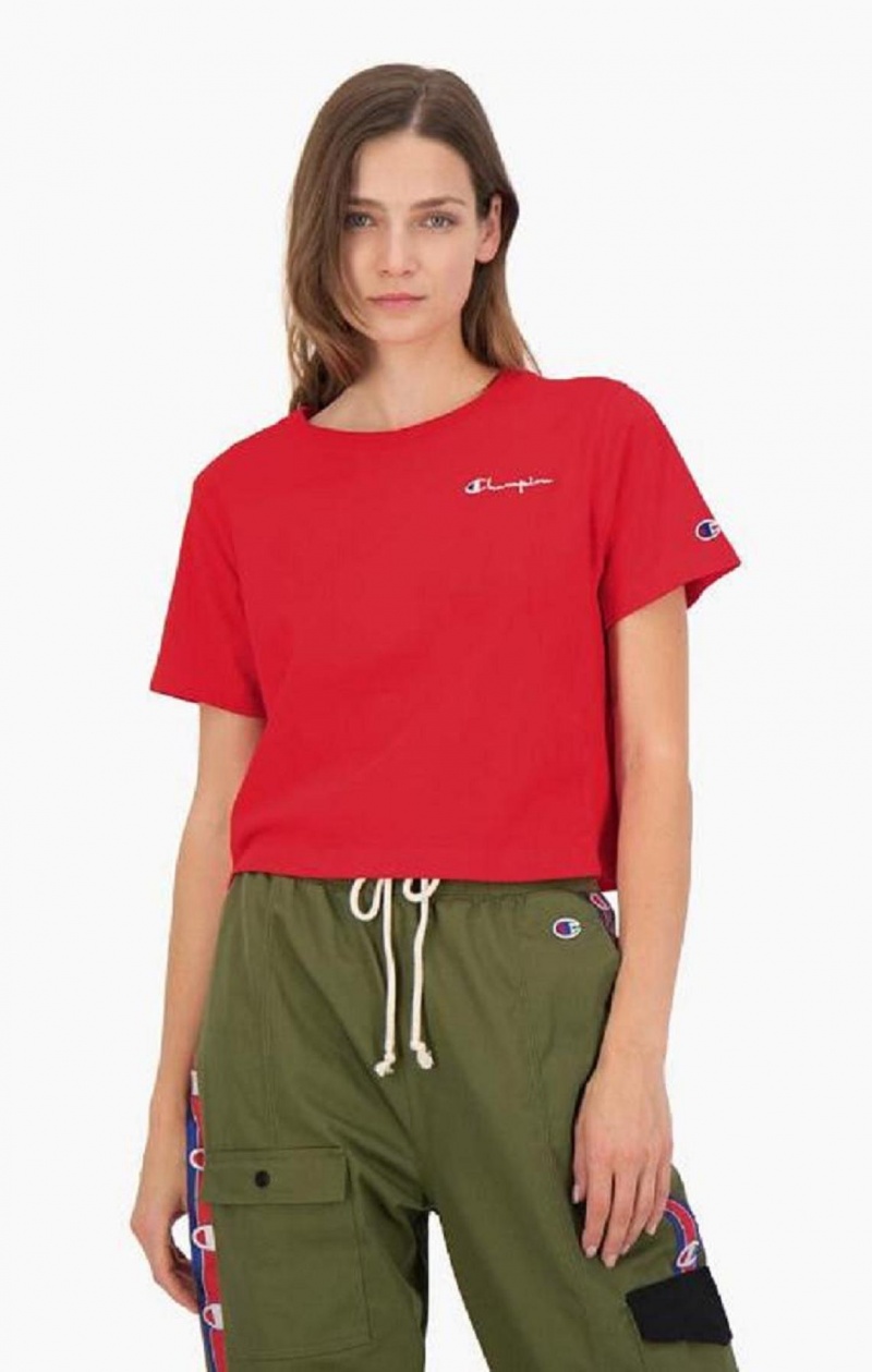 T Shirts Champion Statement Logo Detail Cropped T-Shirt Femme Rouge | 6950-MBLVO