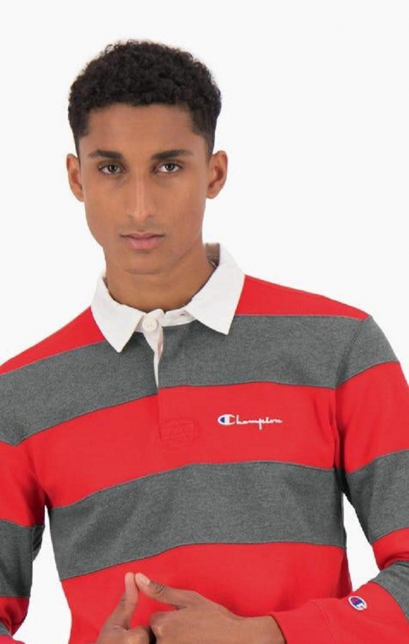 T Shirts Champion Stripe Coton Jersey Polo Shirt Homme Rouge | 4325-TOXJQ