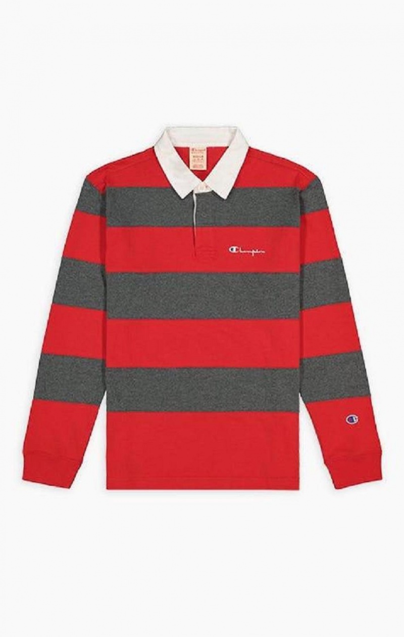 T Shirts Champion Stripe Coton Jersey Polo Shirt Homme Rouge | 4325-TOXJQ