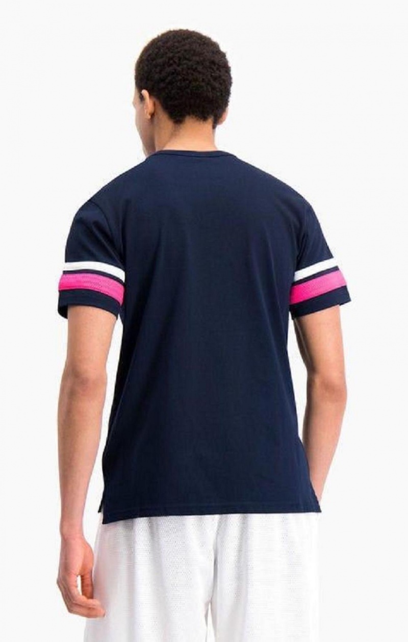 T Shirts Champion Stripe Detail Script Logo T-Shirt Homme Bleu | 1256-HYJTL