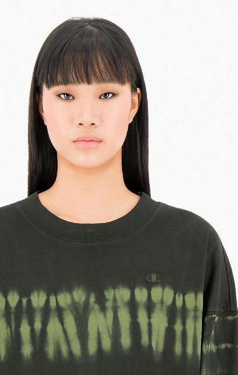 T Shirts Champion Tie Dye C Logo Jersey Top Femme Vert | 4712-SJNYU