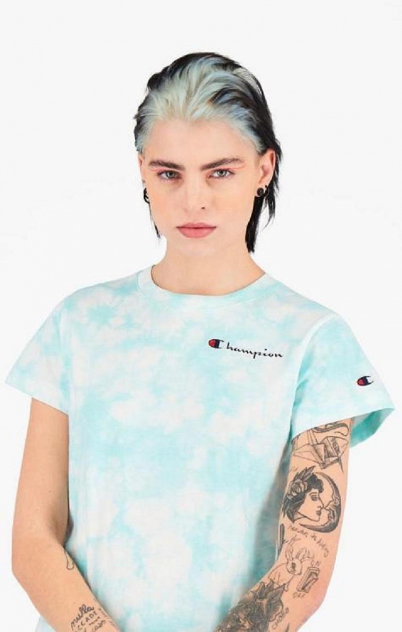 T Shirts Champion Tie Dye Digital Print T-Shirt Femme Bleu Clair | 9615-VYCWJ