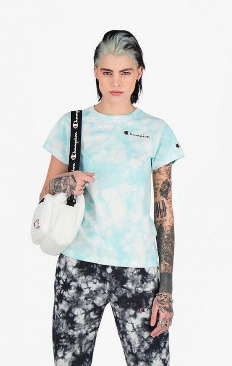 T Shirts Champion Tie Dye Digital Print T-Shirt Femme Bleu Clair | 9615-VYCWJ