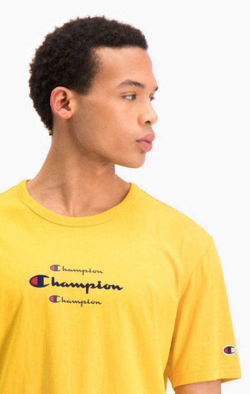 T Shirts Champion Triple Script Logo T-Shirt Homme Doré | 9856-HUQYS