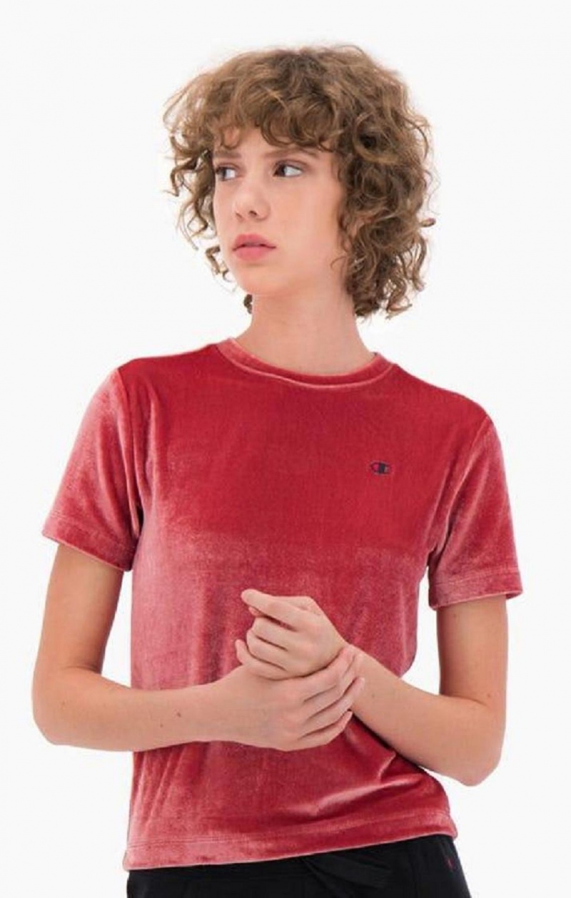 T Shirts Champion Velvet C Logo T-Shirt Femme Rouge | 8065-JXBUT