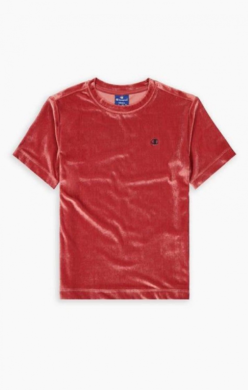 T Shirts Champion Velvet C Logo T-Shirt Femme Rouge | 8065-JXBUT