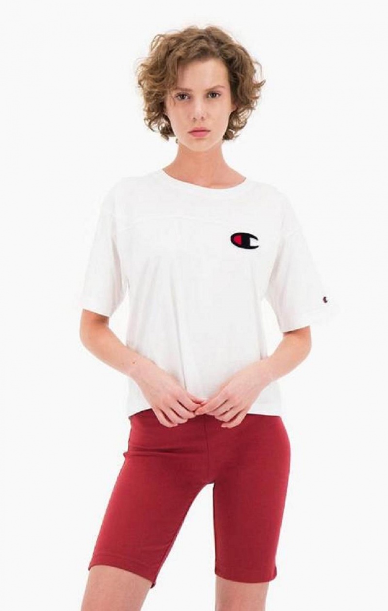 T Shirts Champion Velvet C Logo T-Shirt Femme Blanche | 8614-WFTAZ