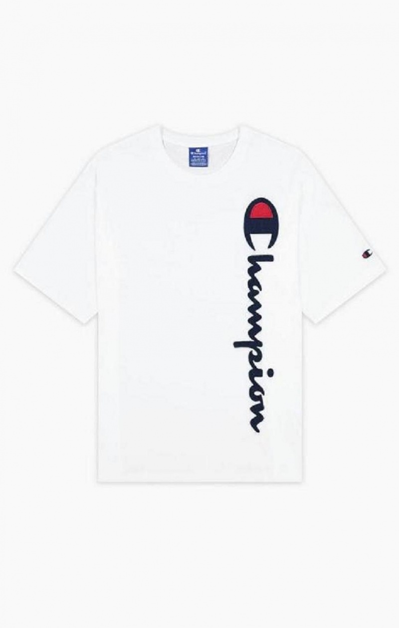 T Shirts Champion Vertical Script Logo T-Shirt Homme Blanche | 9378-FZLTN