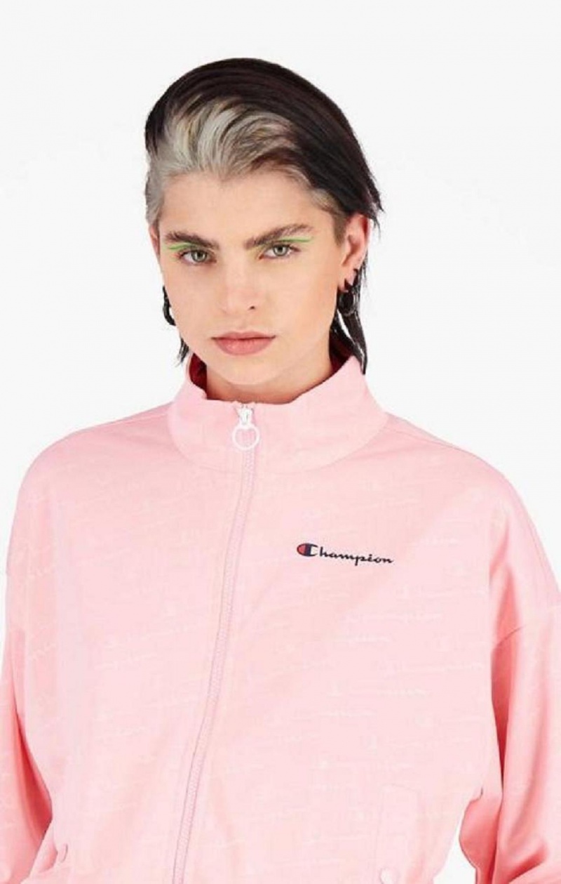 Vestes Champion All-over Script Logo Print Cropped Jacket Femme Rose | 8647-XSQRA