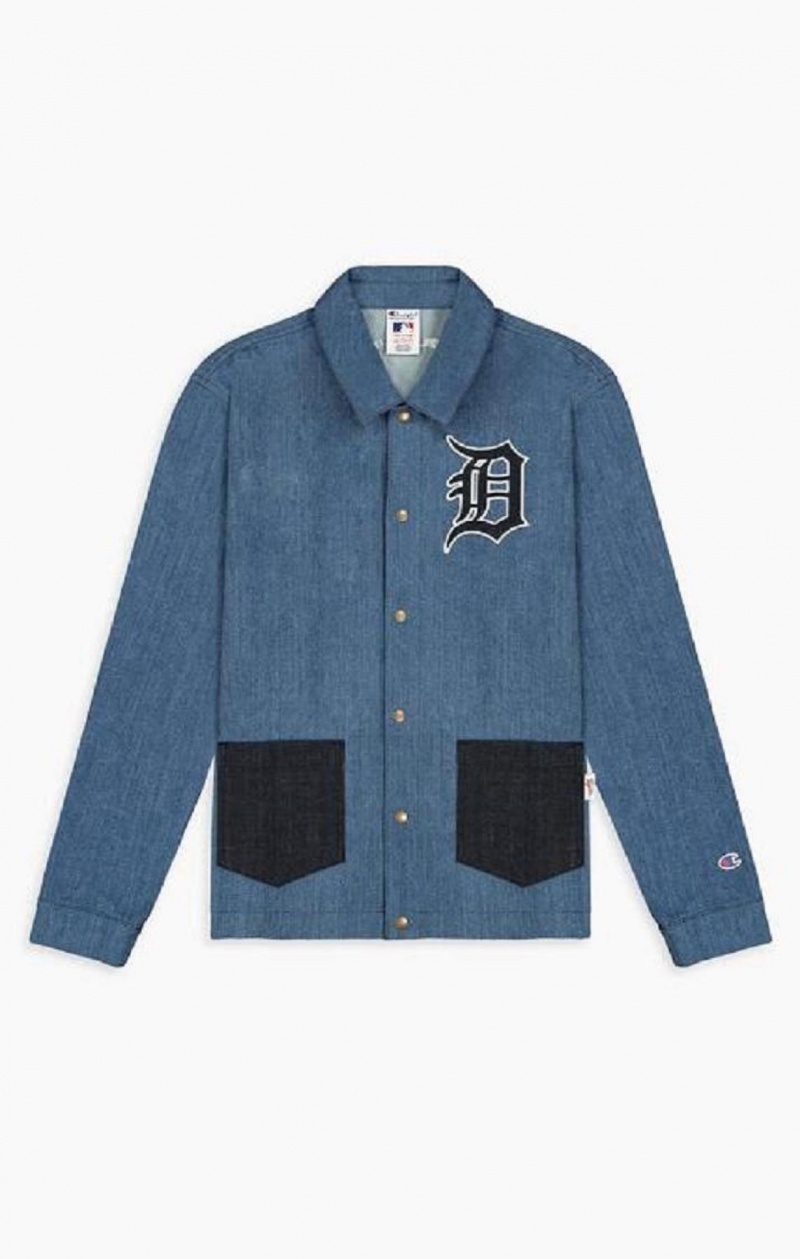 Vestes Champion Detroit MLB Denim Coach Jacket Homme Bleu Foncé | 6918-OPMTS