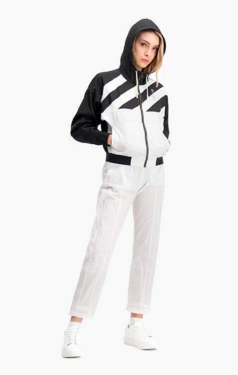 Vestes Champion Diagonal Stripe Encapuchonné Rain Jacket Femme Noir Blanche | 0367-ODBHT