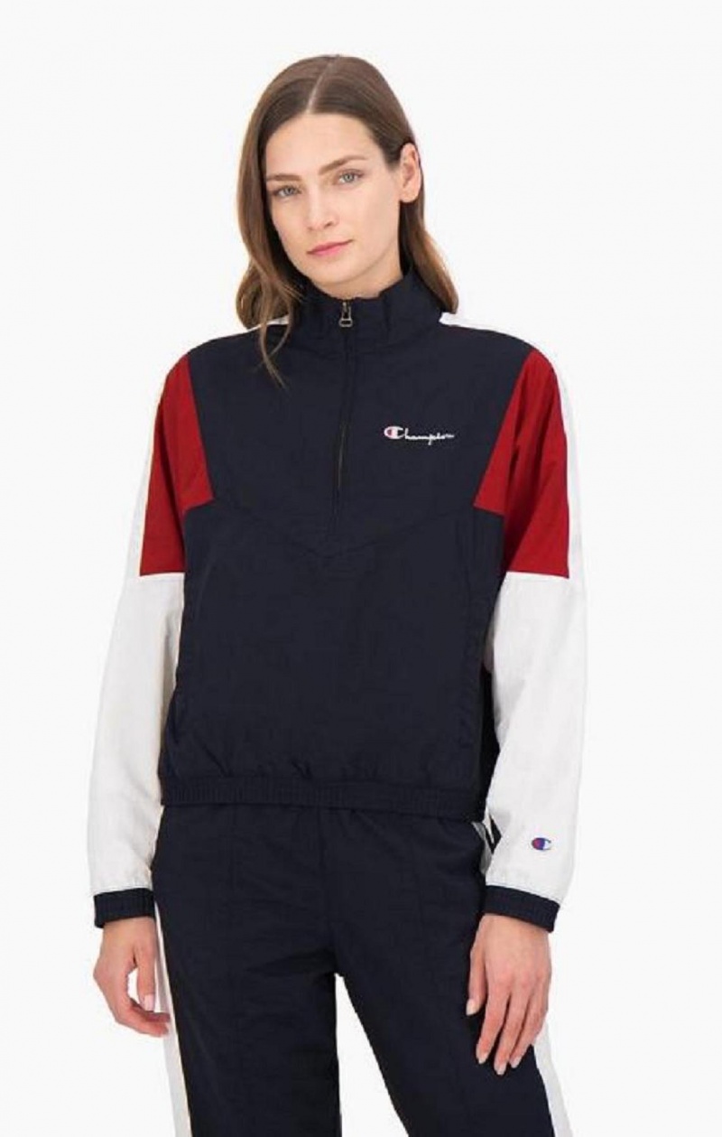 Vestes Champion Half Zip-Up Colour Block Piste Jacket Femme Bleu Foncé | 6308-FRNGQ