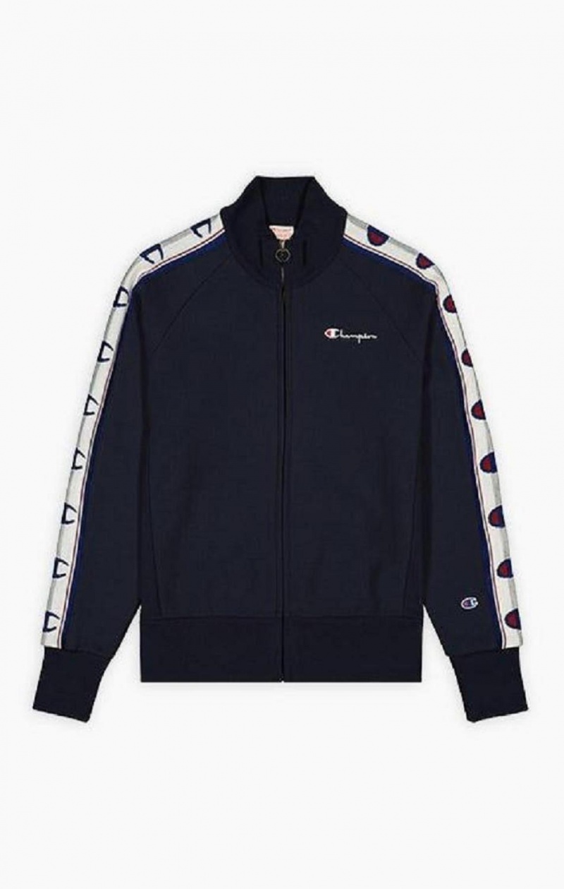 Vestes Champion Jacquard Logo Tape Zip-Up Jacket Homme Bleu Foncé | 5270-CQKIS