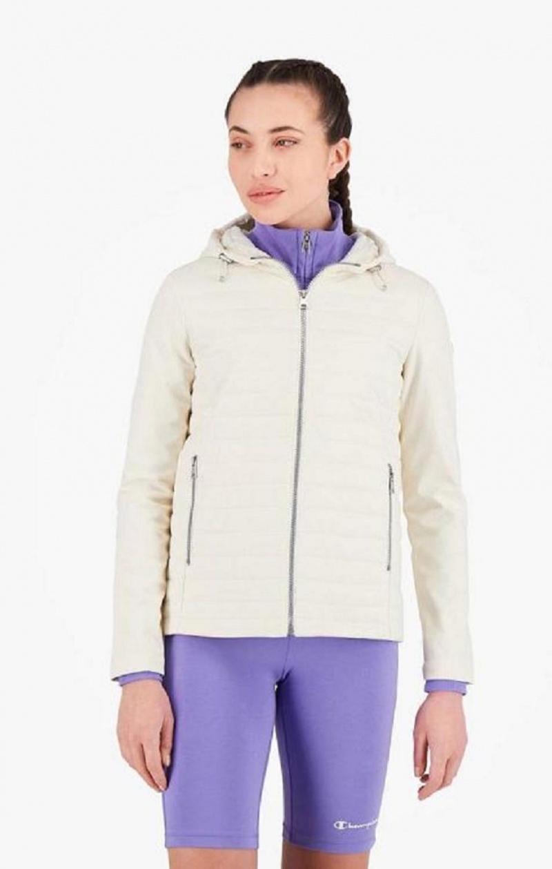 Vestes Champion Legere Rembourré Encapuchonné Jacket Femme Blanche | 1839-YSPVU