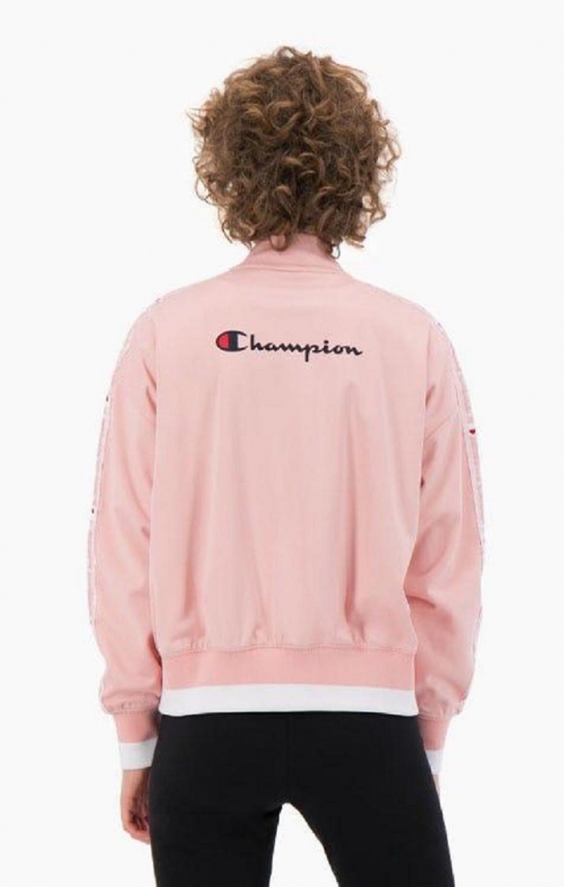 Vestes Champion Logo Tape Bi-Colour Trim Bomber Jacket Femme Rose | 1625-GEQSN