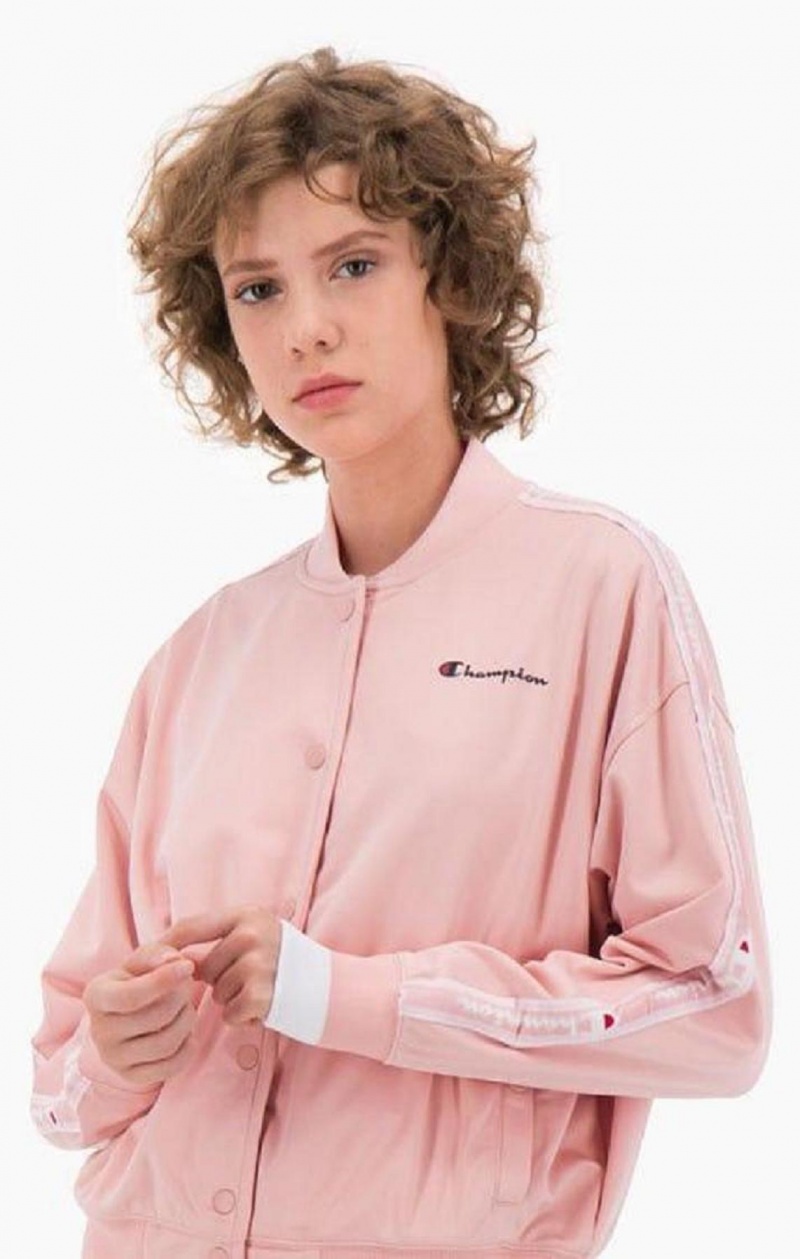 Vestes Champion Logo Tape Bi-Colour Trim Bomber Jacket Femme Rose | 1625-GEQSN