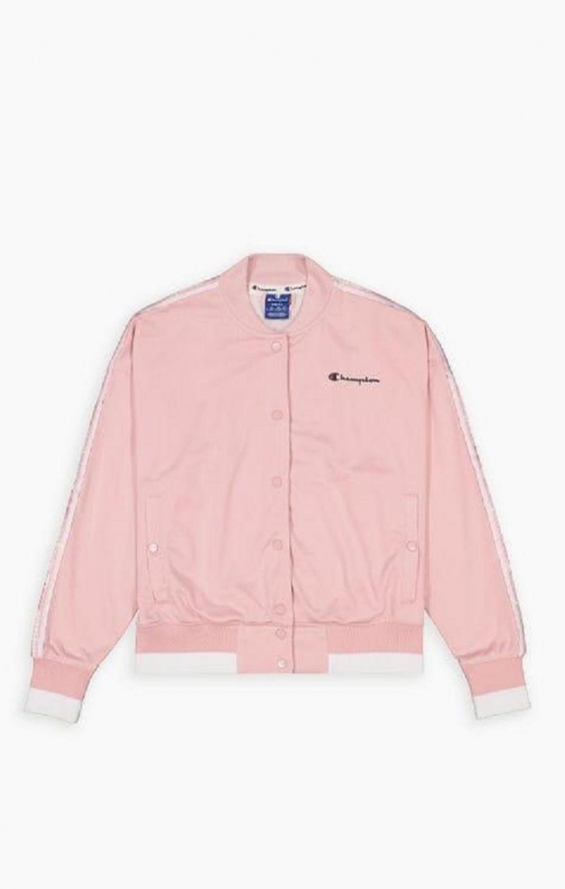 Vestes Champion Logo Tape Bi-Colour Trim Bomber Jacket Femme Rose | 1625-GEQSN