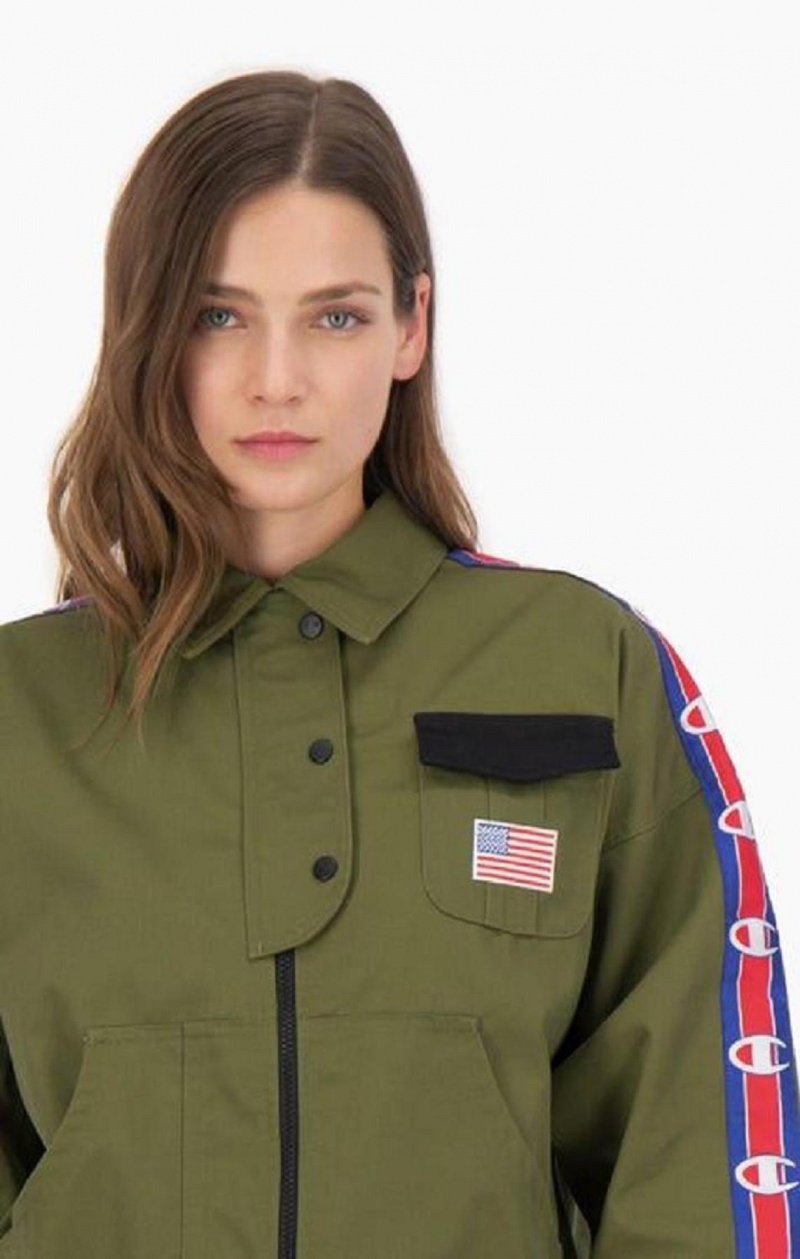 Vestes Champion Logo Tape Utility Jacket Femme Vert Olive Vert | 0127-XJGIK