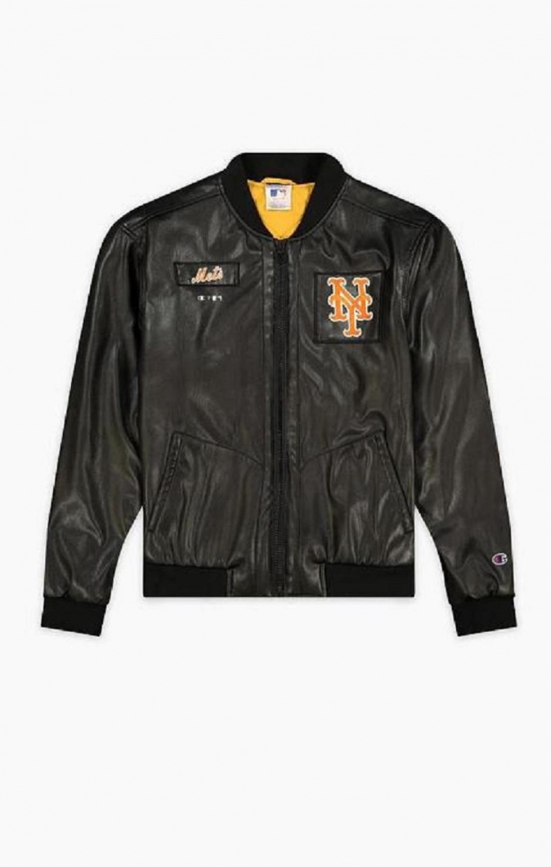 Vestes Champion New York MLB Fake Cuir Bomber Jacket Homme Noir | 0743-ZHUVE