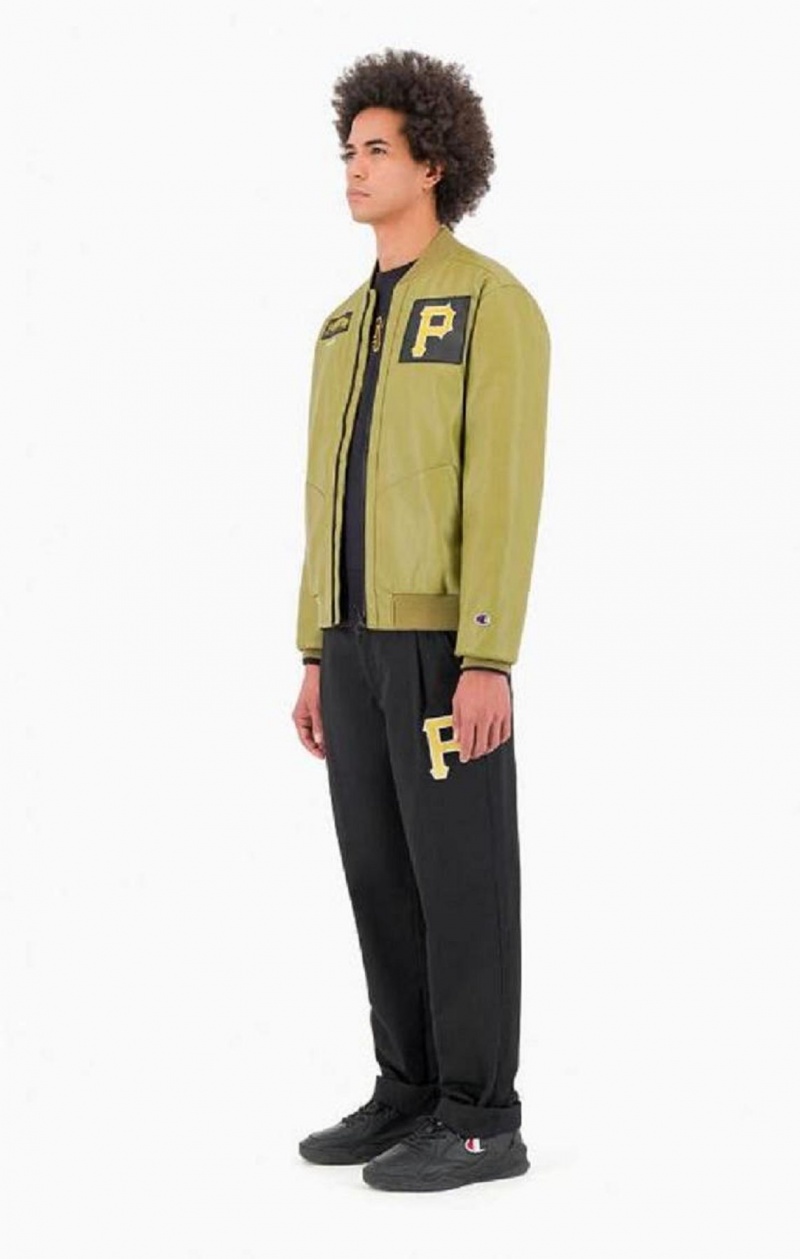 Vestes Champion Pittsburgh MLB Fake Cuir Bomber Jacket Homme Vert Olive Vert | 9045-ZJTLY