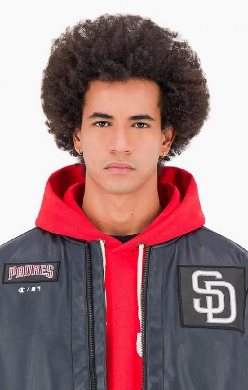 Vestes Champion San Diego MLB Fake Cuir Bomber Jacket Homme Bleu Foncé | 7306-XUKRH