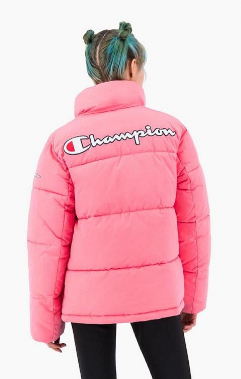 Vestes Champion Script Logo Back Rembourré Jacket Femme Rose | 8935-GFBRN