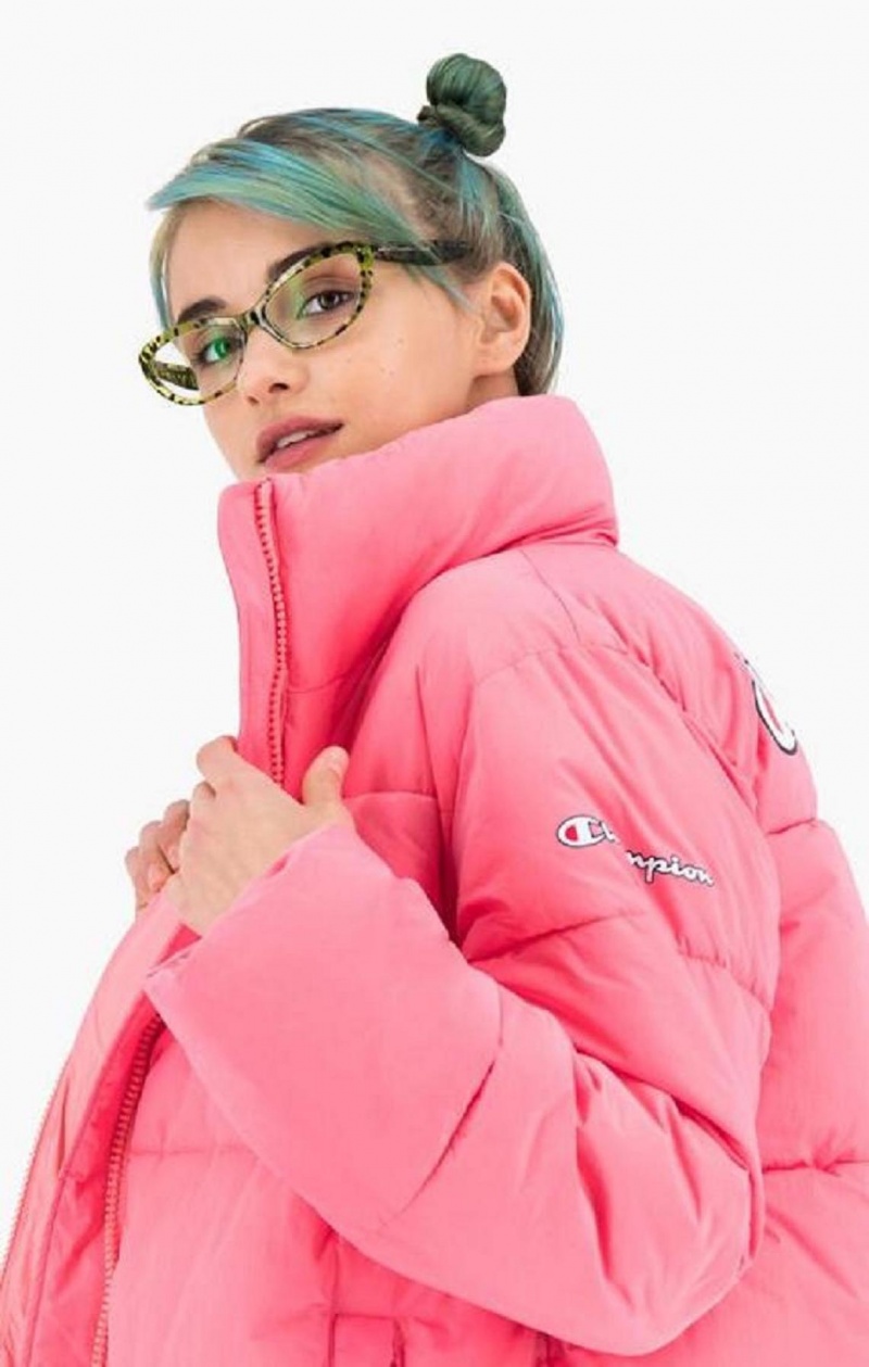 Vestes Champion Script Logo Back Rembourré Jacket Femme Rose | 8935-GFBRN