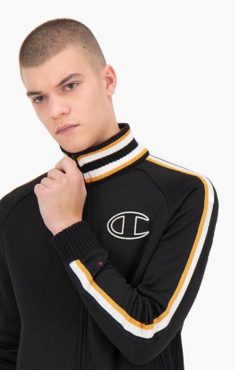 Vestes Champion Stripe Sleeve Zip-Up Fleece Jacket Homme Noir | 1593-UHNDJ