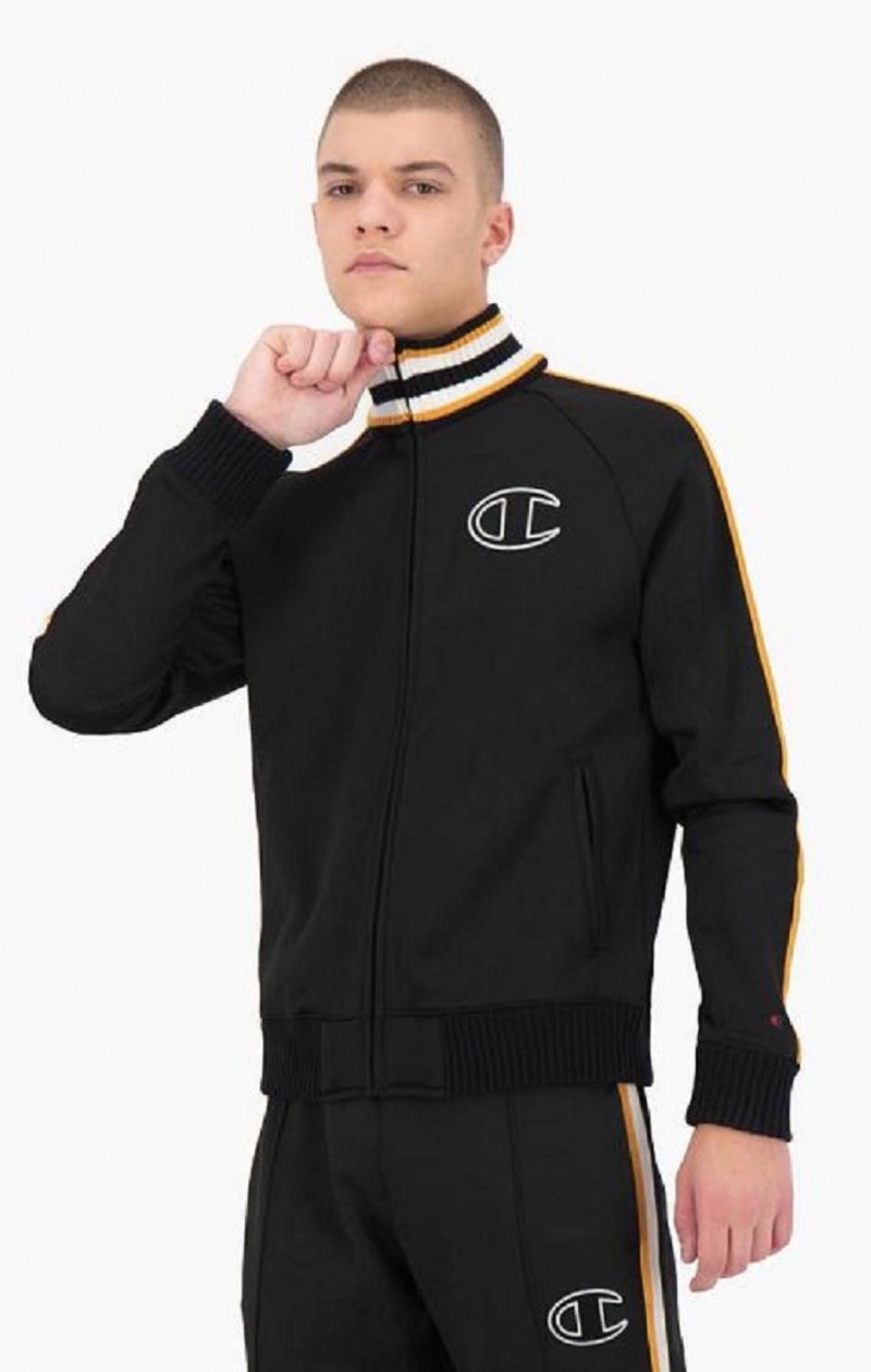 Vestes Champion Stripe Sleeve Zip-Up Fleece Jacket Homme Noir | 1593-UHNDJ