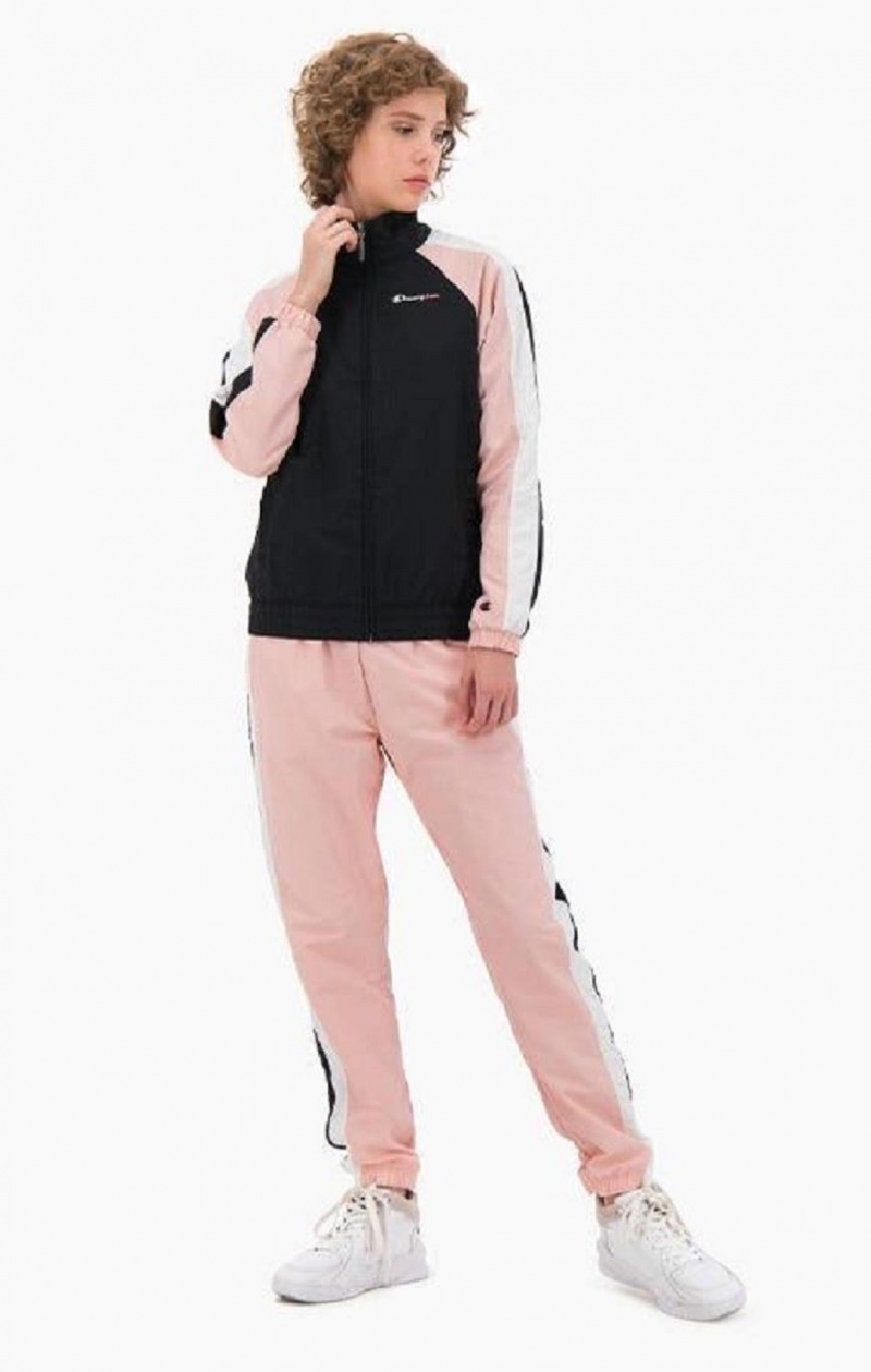 Vestes Champion Two Tone Stripe Seam Piste Jacket Femme Noir Rose | 9680-HWBDT