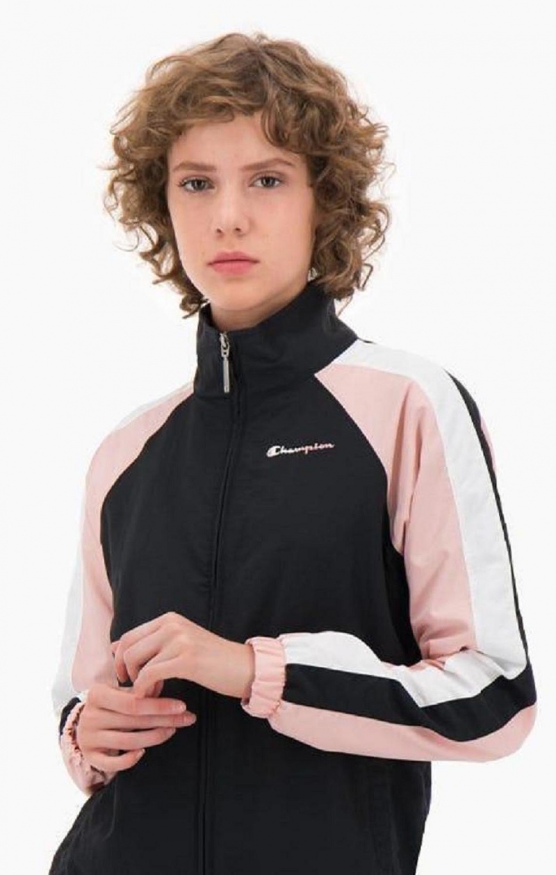 Vestes Champion Two Tone Stripe Seam Piste Jacket Femme Noir Rose | 9680-HWBDT