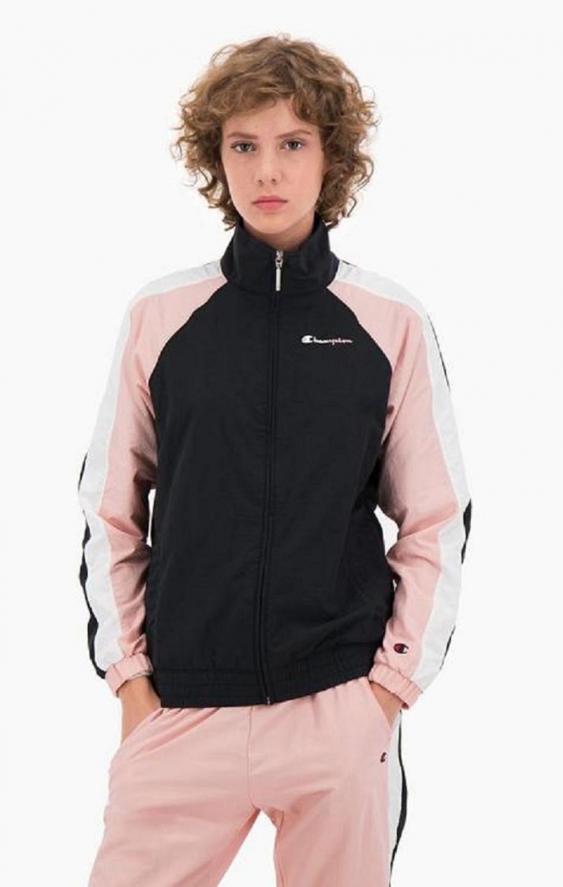 Vestes Champion Two Tone Stripe Seam Piste Jacket Femme Noir Rose | 9680-HWBDT