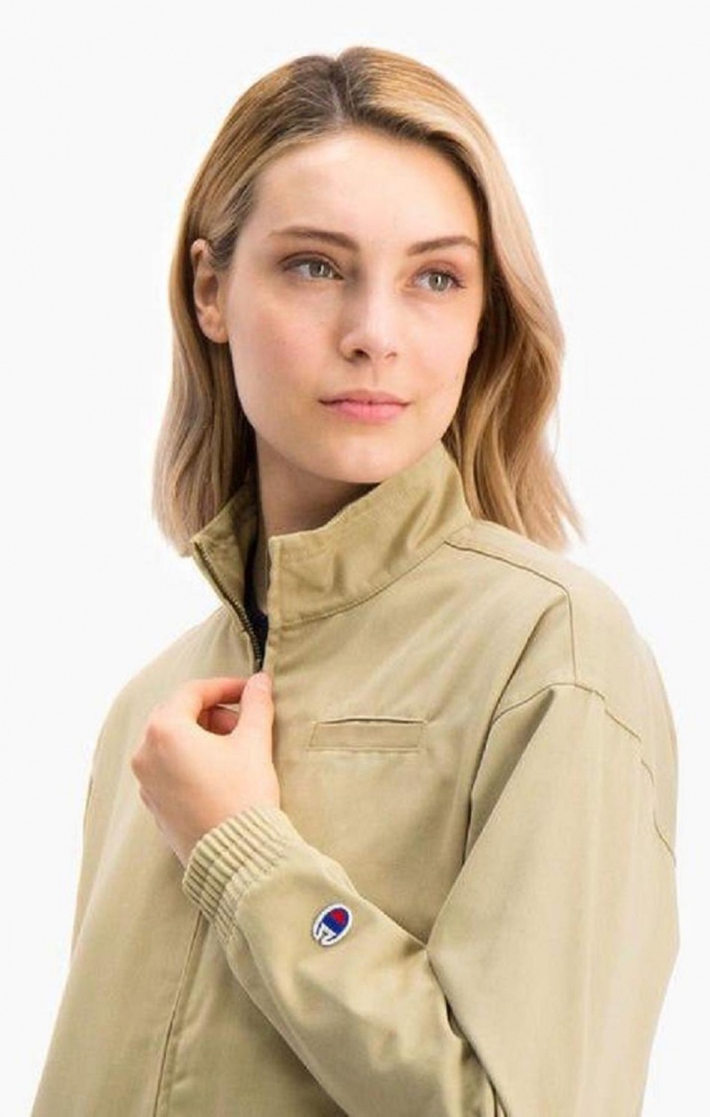 Vestes Champion Vertical Script Logo Woven Jacket Femme Beige | 1928-WHSME