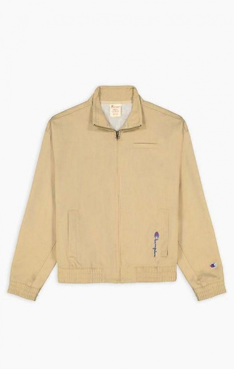 Vestes Champion Vertical Script Logo Woven Jacket Femme Beige | 1928-WHSME