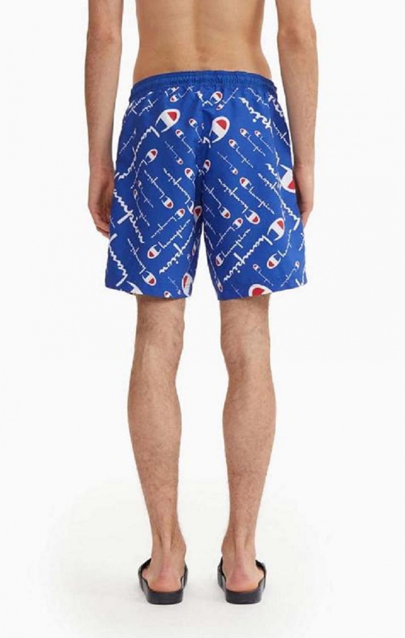 Vetement de Bain Champion All-over Script Logo Print Board Shorts Homme Bleu | 6527-IWXTH