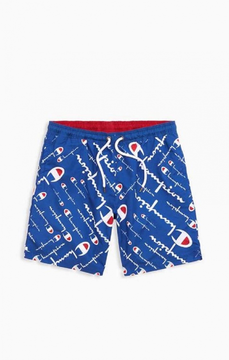 Vetement de Bain Champion All-over Script Logo Print Board Shorts Homme Bleu | 6527-IWXTH