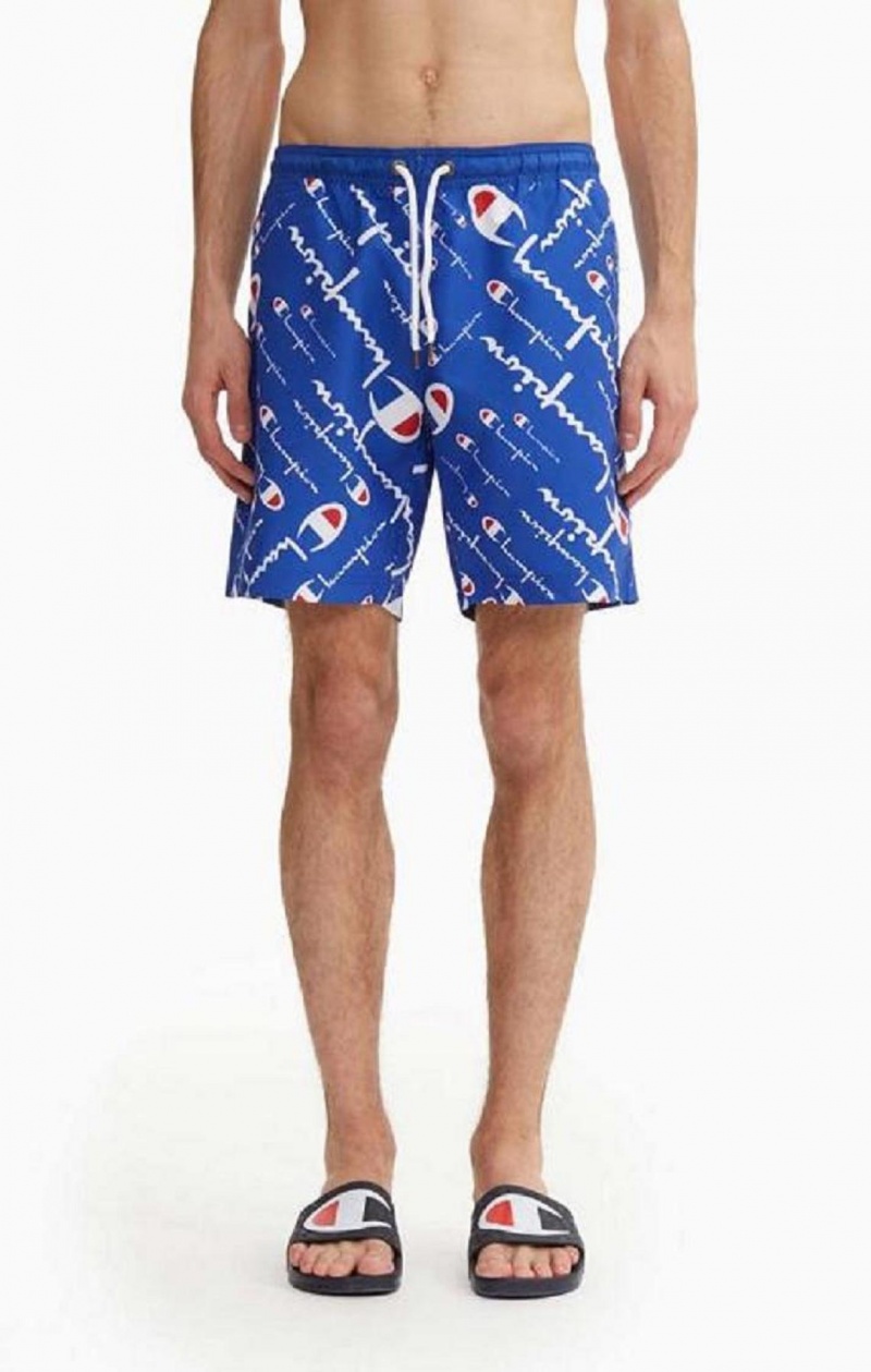 Vetement de Bain Champion All-over Script Logo Print Board Shorts Homme Bleu | 6527-IWXTH