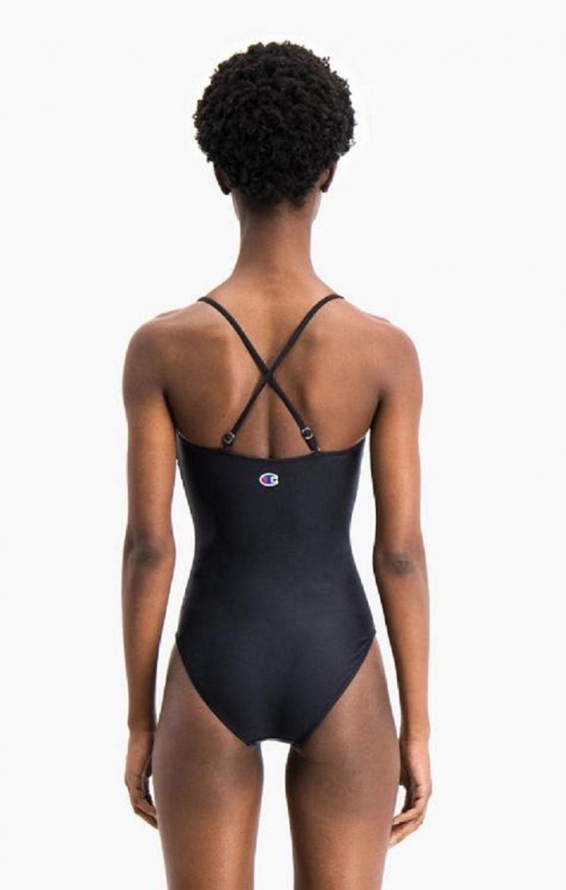 Vetement de Bain Champion Cross Back Large Script Logo Swimsuit Femme Noir | 5241-BKWLM