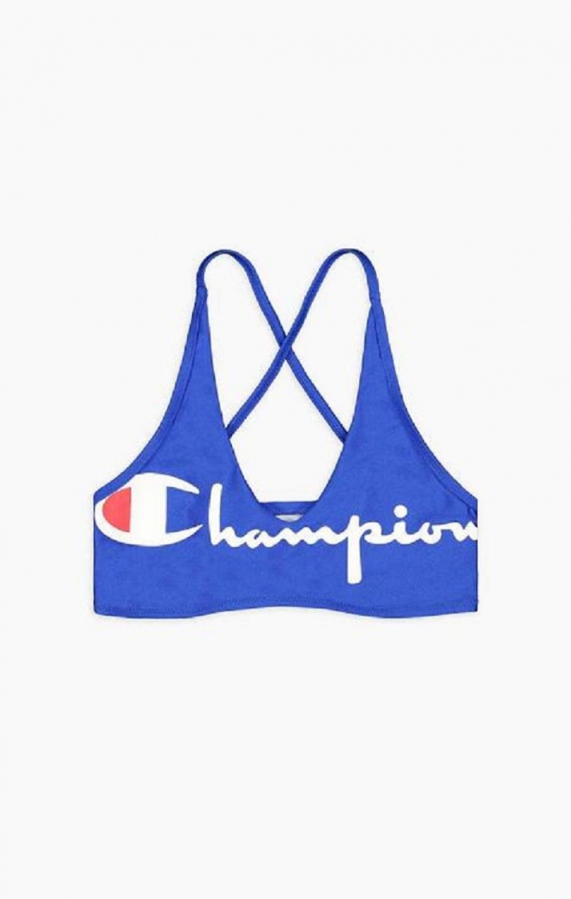 Vetement de Bain Champion Cross Back V Neck Script Logo Bikini Top Femme Bleu | 9461-GZFVW