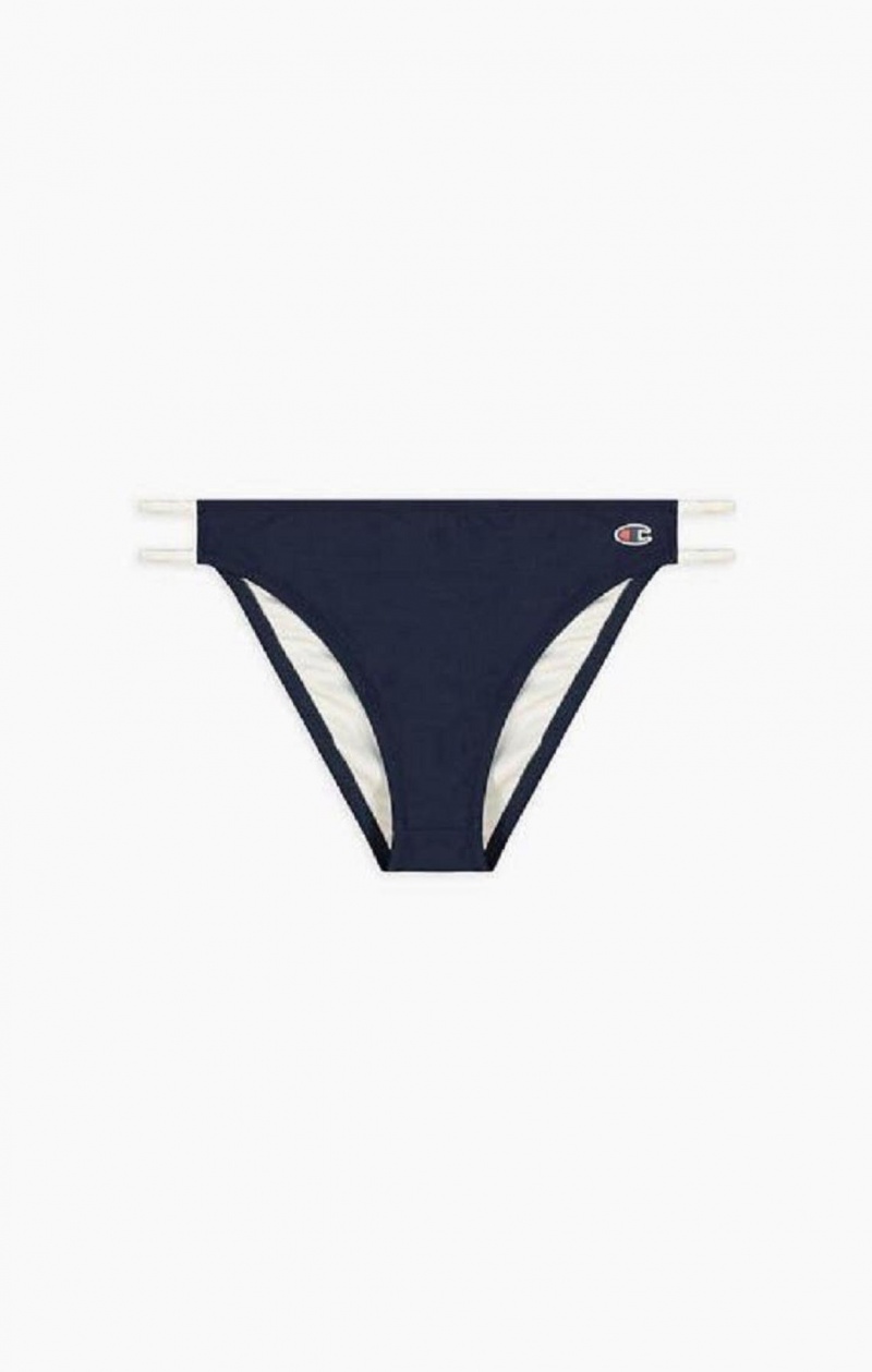 Vetement de Bain Champion Graphique Stripe Double Brides Bikini Bottoms Femme Bleu Foncé | 8042-WLPXC