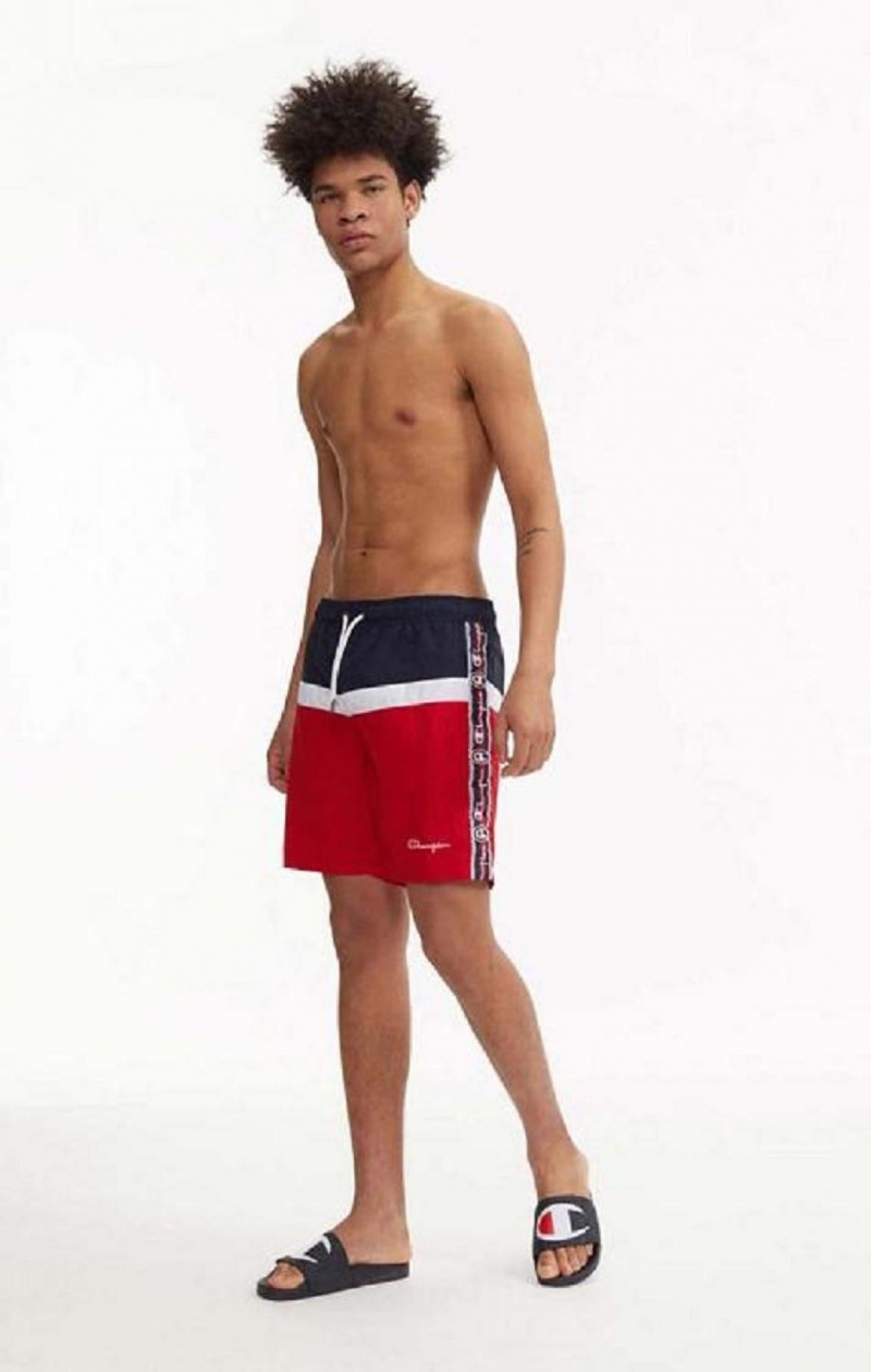 Vetement de Bain Champion Jacquard Script Logo Tape Trim Board Shorts Homme Rouge | 7580-DGKMQ