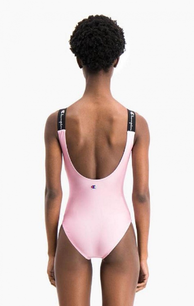 Vetement de Bain Champion Logo Straps Diagonal Script Logo Swimsuit Femme Rose | 2189-WGCHU