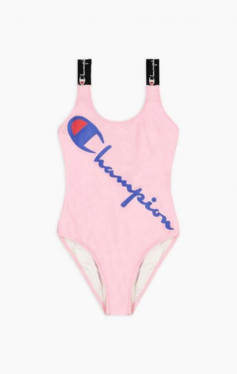 Vetement de Bain Champion Logo Straps Diagonal Script Logo Swimsuit Femme Rose | 2189-WGCHU