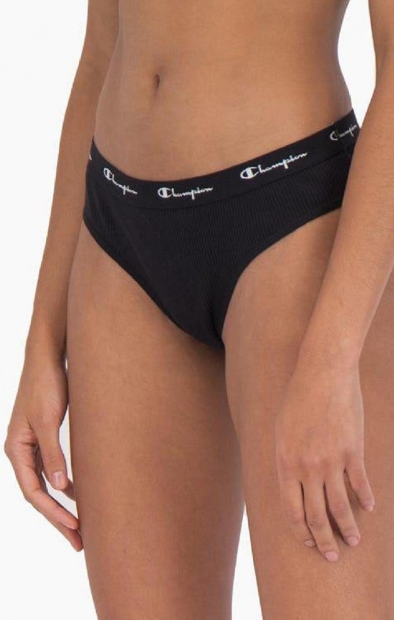 Vetement de Bain Champion Nervuré Coton Logo Trim Briefs Femme Noir | 1658-EQTNF