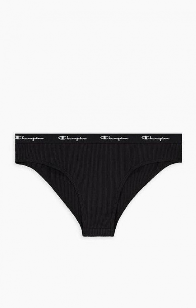 Vetement de Bain Champion Nervuré Coton Logo Trim Briefs Femme Noir | 1658-EQTNF