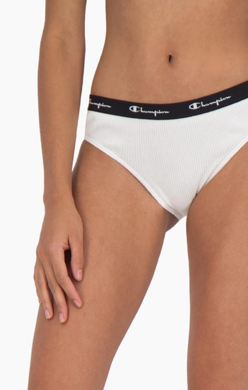 Vetement de Bain Champion Nervuré Coton Logo Trim Briefs Femme Blanche | 9263-CBGOP