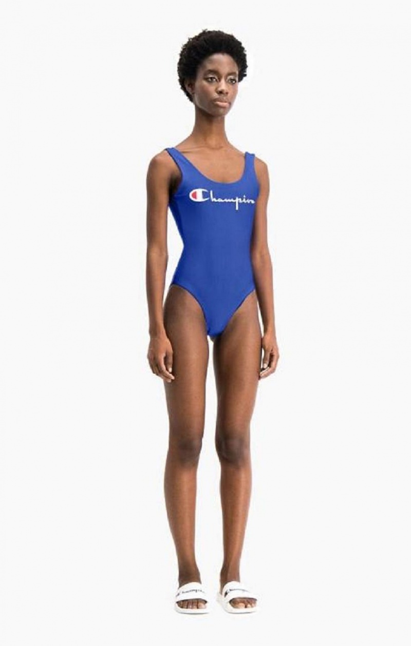 Vetement de Bain Champion Reversible Script Logo Swimsuit Femme Bleu | 1850-JWIAC