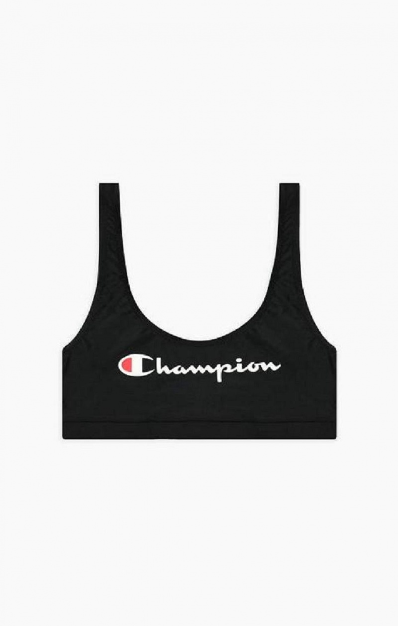 Vetement de Bain Champion Script Logo Crop Bikini Top Femme Noir | 7458-IMLSZ