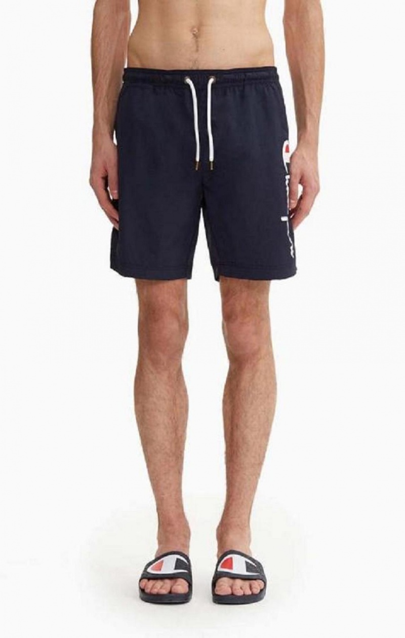 Vetement de Bain Champion Script Logo Print Board Shorts Homme Bleu Foncé | 3740-VFJUL